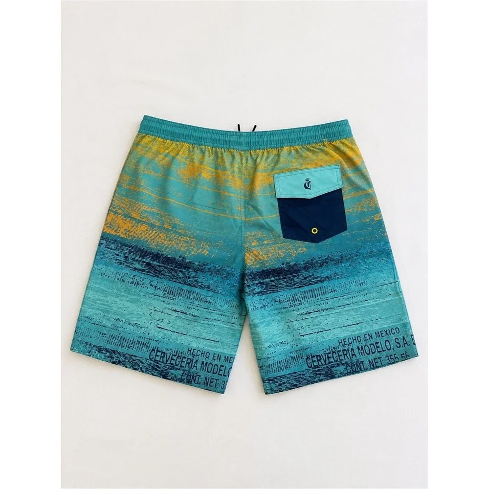 Corona Extra Beach Chairs Swim Trunks Men’s XL Teal Yellow Beach Board Shorts